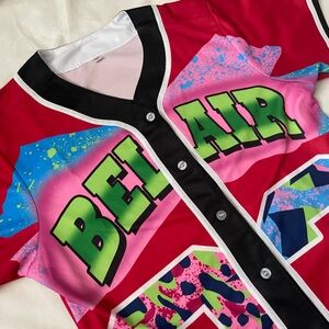 Colorful Retro Bel-Air Graffiti Graphic Button-Up 23 Jersey